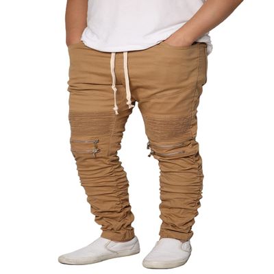 URBANJ Men's Slim Fit Biker Jogger Pants with Shirring Detail S-5XL (S, Wheat)