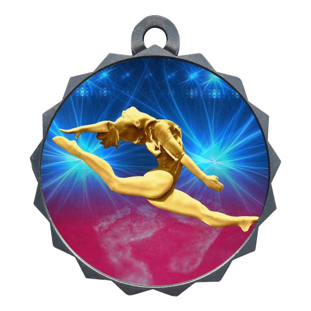 2-1/4 Inch Die-Cast Metal Award Medallion with Antique Silver Finish and Attached 2 Inch Full Color Laminated Sport Insert.