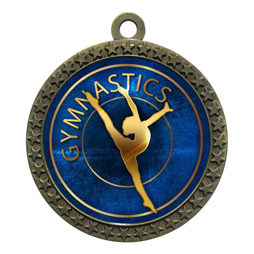 2-1/2 Inch Die-Cast Metal Award Medallion with Antique Gold Finish and Attached 2 Inch Full Color Laminated Sport Insert.