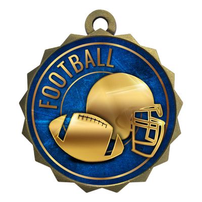 2-1/4 Inch Metal Football Award Medals with Gold Finish and Attached 2 Inch Full Color Sport Insert. EG28 (Pack of 50)