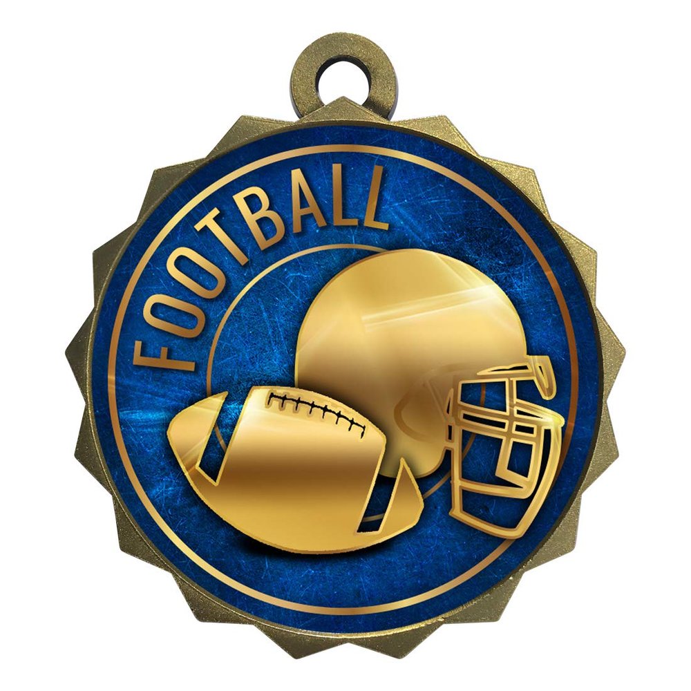 2-1/4 Inch Metal Football Award Medals with Gold Finish and Attached 2 Inch Full Color Sport Insert. EG28 (Pack of 50)