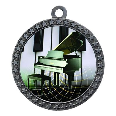 2-1/2 Inch Die-Cast Metal Award Medallion with Antique Silver Finish and Attached 2 Inch Full Color Laminated Sport Insert.