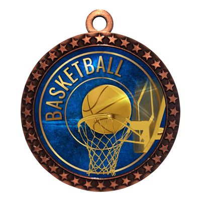 2-1/2 Inch Die-Cast Metal Award Medallion with Antique Bronze Finish and Attached 2 Inch Full Color Laminated Sport Insert.