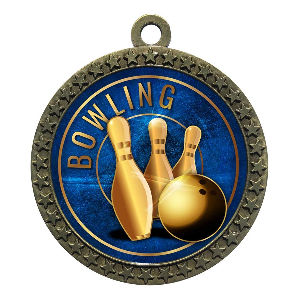 2-1/2 Inch Die-Cast Metal Award Medallion with Antique Gold Finish and Attached 2 Inch Full Color Laminated Sport Insert.