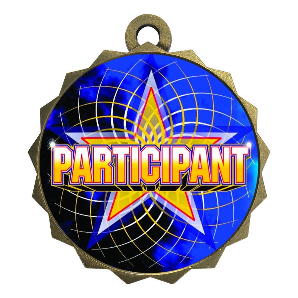 2-1/4 Inch Die-Cast Metal Award Medallion with Antique Gold Finish and Attached 2 Inch Full Color Laminated Sport Insert.