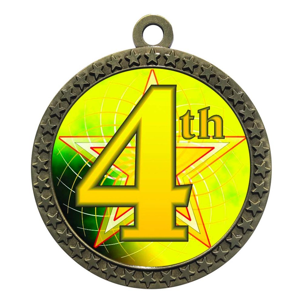 2-1/2 Inch Die-Cast Metal Award Medallion with Antique Gold Finish and Attached 2 Inch Full Color Laminated Sport Insert.