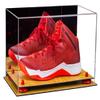 Better Display Cases Acrylic Large Shoe Display Case for Basketball Shoe Soccer Cleat Football Cleat with Mirror, Red Risers and Wood Base (A013-RR) view 1