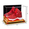 Better Display Cases Acrylic Large Shoe Display Case for Basketball Shoe Soccer Cleat Football Cleat with Mirror, Red Risers and Wood Base (A013-RR) view 2