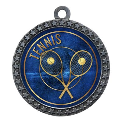 2-1/2 Inch Die-Cast Metal Tennis Medal Award Medallion with Antique Silver Finish and Attached 2 Inch Full Color Laminated Sport Insert Medals Trophy