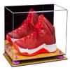 Better Display Cases Acrylic Large Shoe Display Case for Basketball Shoe Soccer Cleat Football Cleat with Mirror, Purple Risers and Wood Base (A013-PR) view 1
