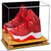 Better Display Cases Acrylic Large Shoe Display Case for Basketball Shoe Soccer Cleat Football Cleat with Mirror, Orange Risers and Wood Base (A013-OR) view 2