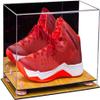 Better Display Cases Acrylic Large Shoe Display Case for Basketball Shoe Soccer Cleat Football Cleat with Mirror, Pink Risers and Wood Base (A013-PNR) view 1