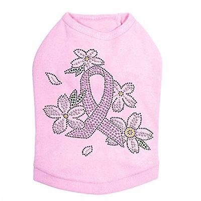 Pink Ribbon with Flowers - Dog Shirt, 2XL Pink