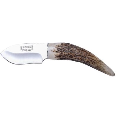 Joker Hunting knife CC57 Topo, deer horn handle, 2.95 inches blade of MOVA Steel, with brown Sheath, Tool for fishing, Hunting, camping and hiking