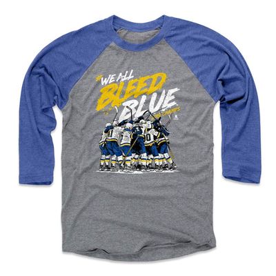 500 LEVEL St. Louis Tee Shirt (Baseball Tee, Small, Royal/Heather Gray) - St. Louis Raglan Tee - St. Louis Hockey Bleed Blue Y WHT