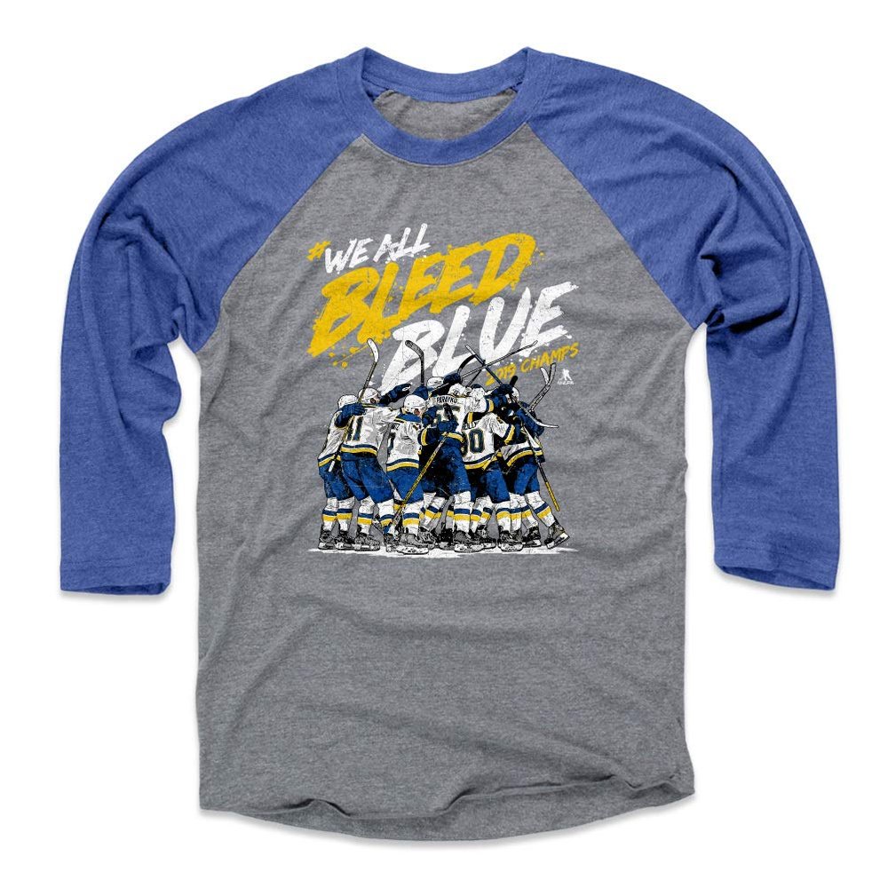 500 LEVEL St. Louis Tee Shirt (Baseball Tee, Small, Royal/Heather Gray) - St. Louis Raglan Tee - St. Louis Hockey Bleed Blue Y WHT