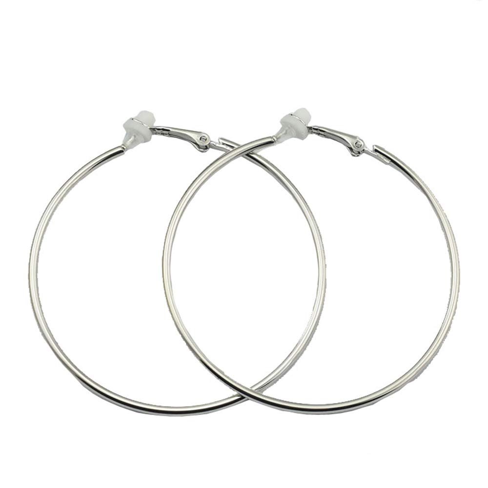 Clip On Big Large Fake Hoop Earrings for Women Non Pierced No Piercing Ear Fashion Huggie Hoops Jewelry Gifts (90mm Silver)