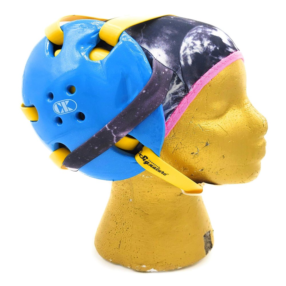 Wrestling Hair Cap - Under The Headgear 4 Strap Style - Black Galaxy - New in 2019! (Pink Trim)