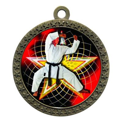 2-1/2 Inch Die-Cast Metal Award Medallion with Antique Gold Finish and Attached 2 Inch Full Color Laminated Sport Insert.