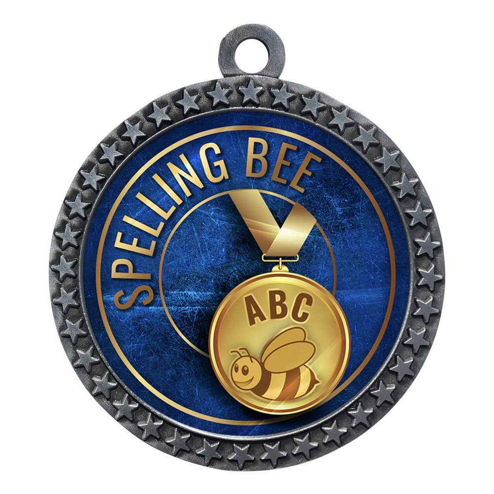 Express Medals Spelling Bee Silver Medal Trophy Award with Neck Ribbon D212-EG50 10PK