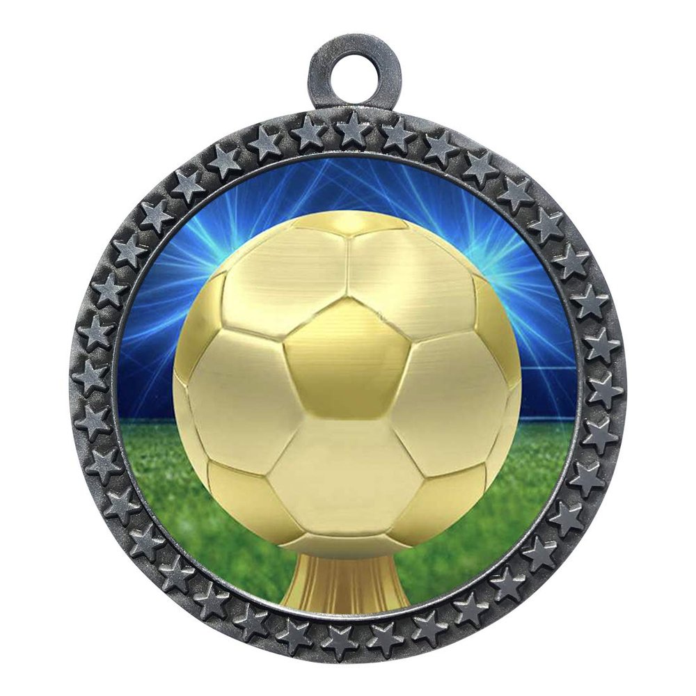 2-1/2 Inch Die-Cast Metal Award Medallion with Antique Silver Finish and Attached 2 Inch Full Color Laminated Sport Insert.