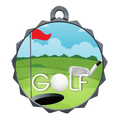 2-1/4 Inch Die-Cast Metal Award Medallion with Antique Silver Finish and Attached 2 Inch Full Color Laminated Sport Insert.