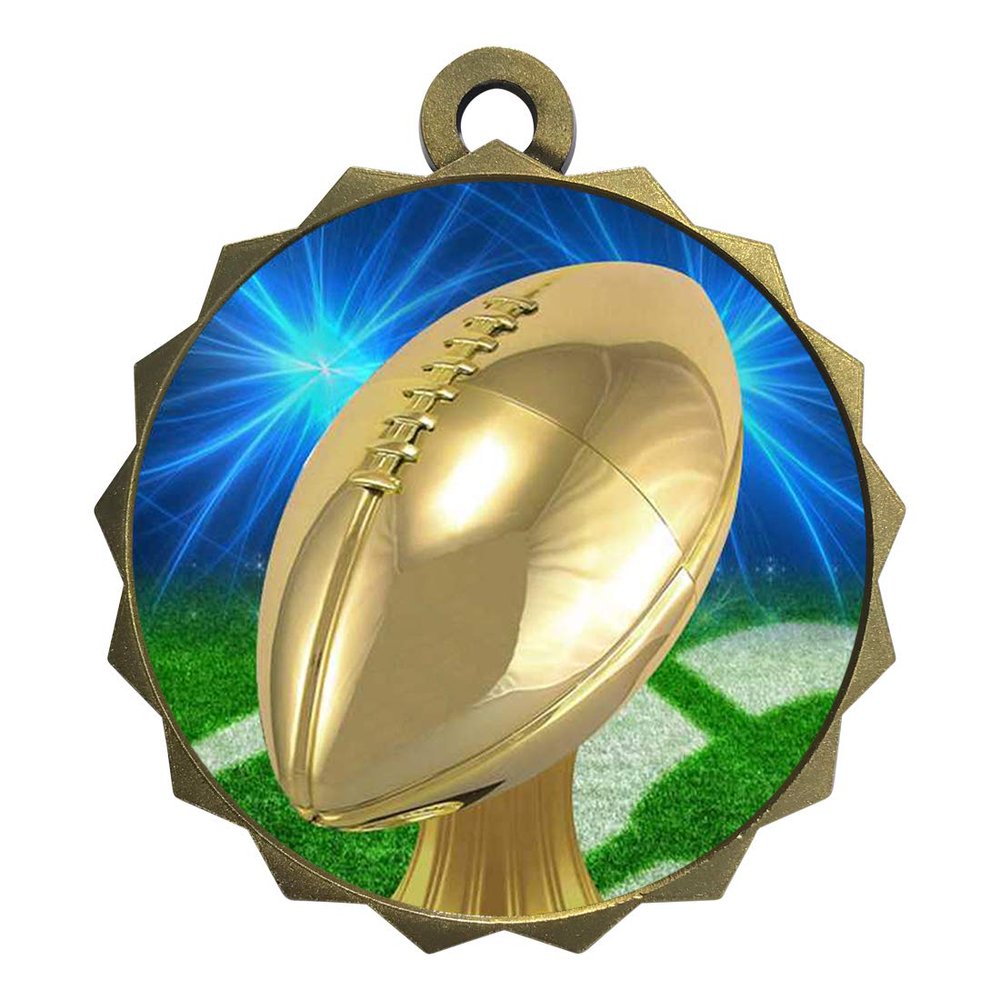 2-1/4 Inch Metal Football Award Medals with Gold Finish and Attached 2 Inch Full Color Sport Insert. D20 (Pack of 25)