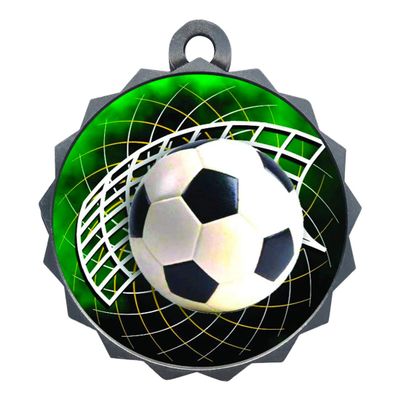 2-1/4 Inch Die-Cast Metal Award Medallion with Antique Silver Finish and Attached 2 Inch Full Color Laminated Sport Insert.