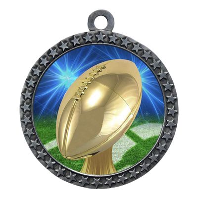 2-1/2 Inch Die-Cast Metal Football Award Medals with Antique Silver Finish and Attached 2 Inch Full Color Insert. D20 (Pack of 50)