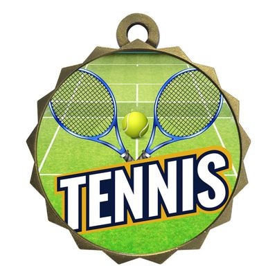 2-1/4 Inch Die-Cast Metal Tennis Medal Award Medallion with Antique Gold Finish and Attached 2 Inch Full Color Laminated Sport Insert Medals Trophy