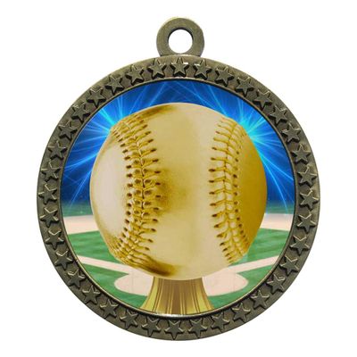 2-1/2 Inch Die-Cast Metal Baseball Medal Award Medallion with Antique Gold Finish and Attached 2 Inch Full Color Laminated Sport Insert Trophy Medals