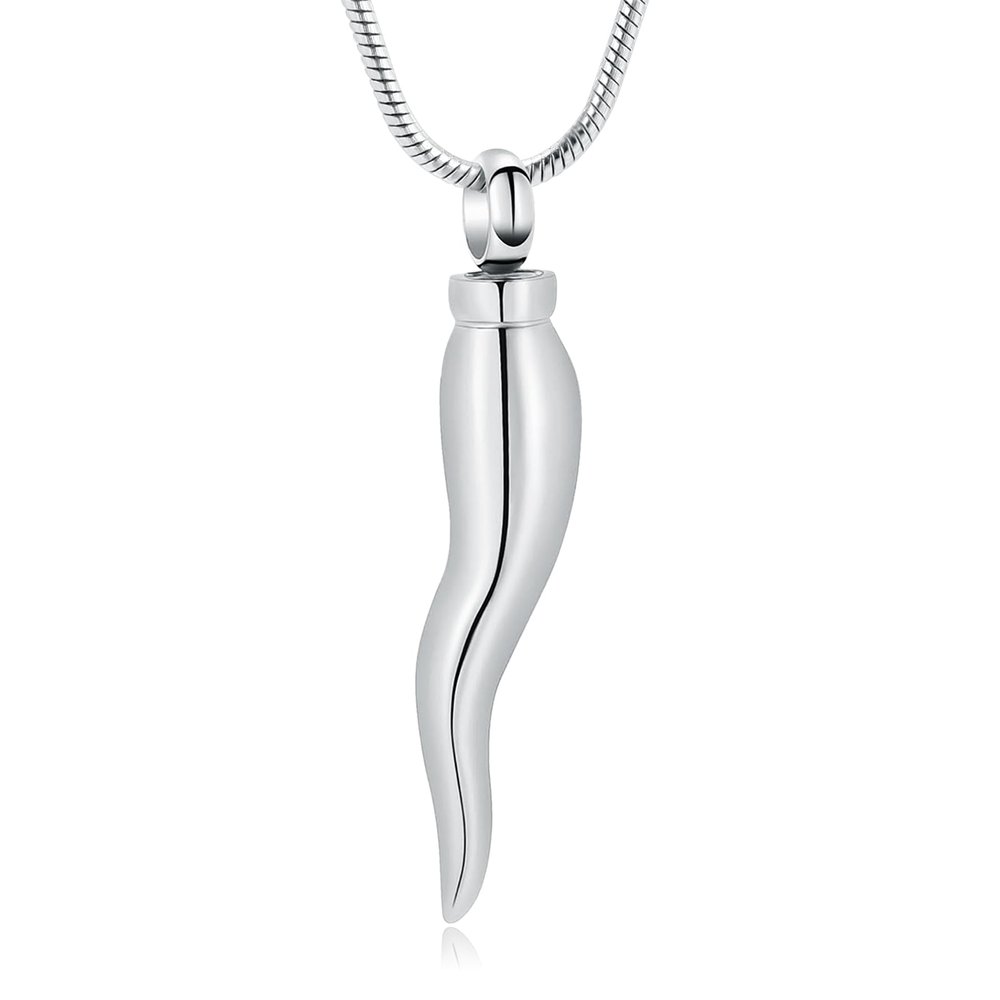 AIWENXI Italian Horn Urn Necklace for Ashes Cremation Jewelry for Women Men Stainless Steel Memorial Necklaces Ash Holder for Human Pets Keepsake Jewelry for Loved Ones with Fill Tool,Silver