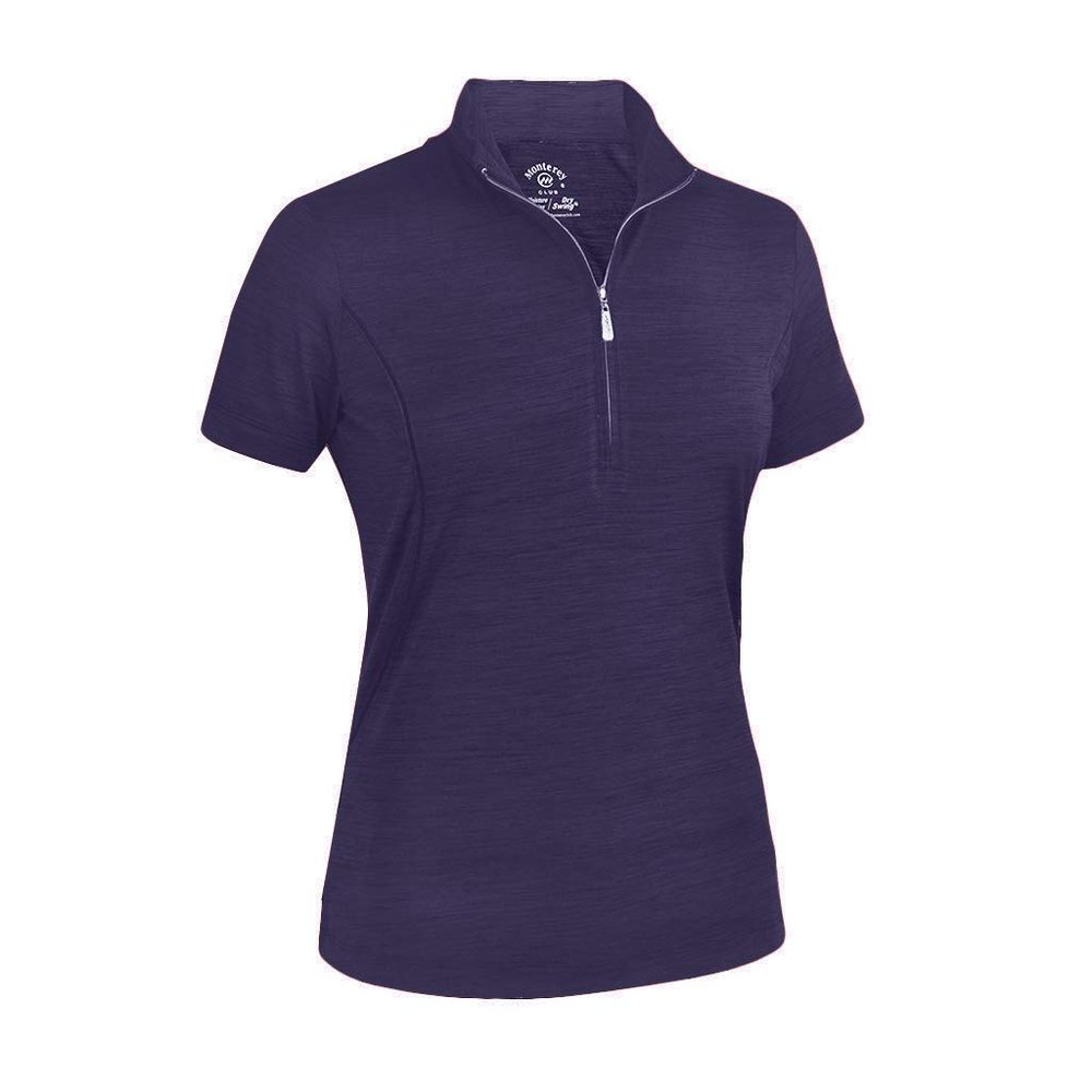 Monterey Club Women's Melange Jersey Performance Sport Top #2362 (Navy, Medium)