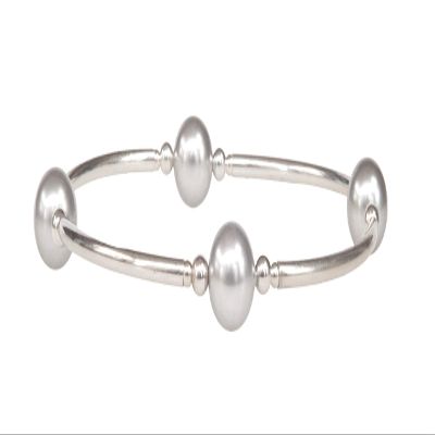 Made As Intended Smaller Bead Silver Pearl Blessing Bracelet, Large Size
