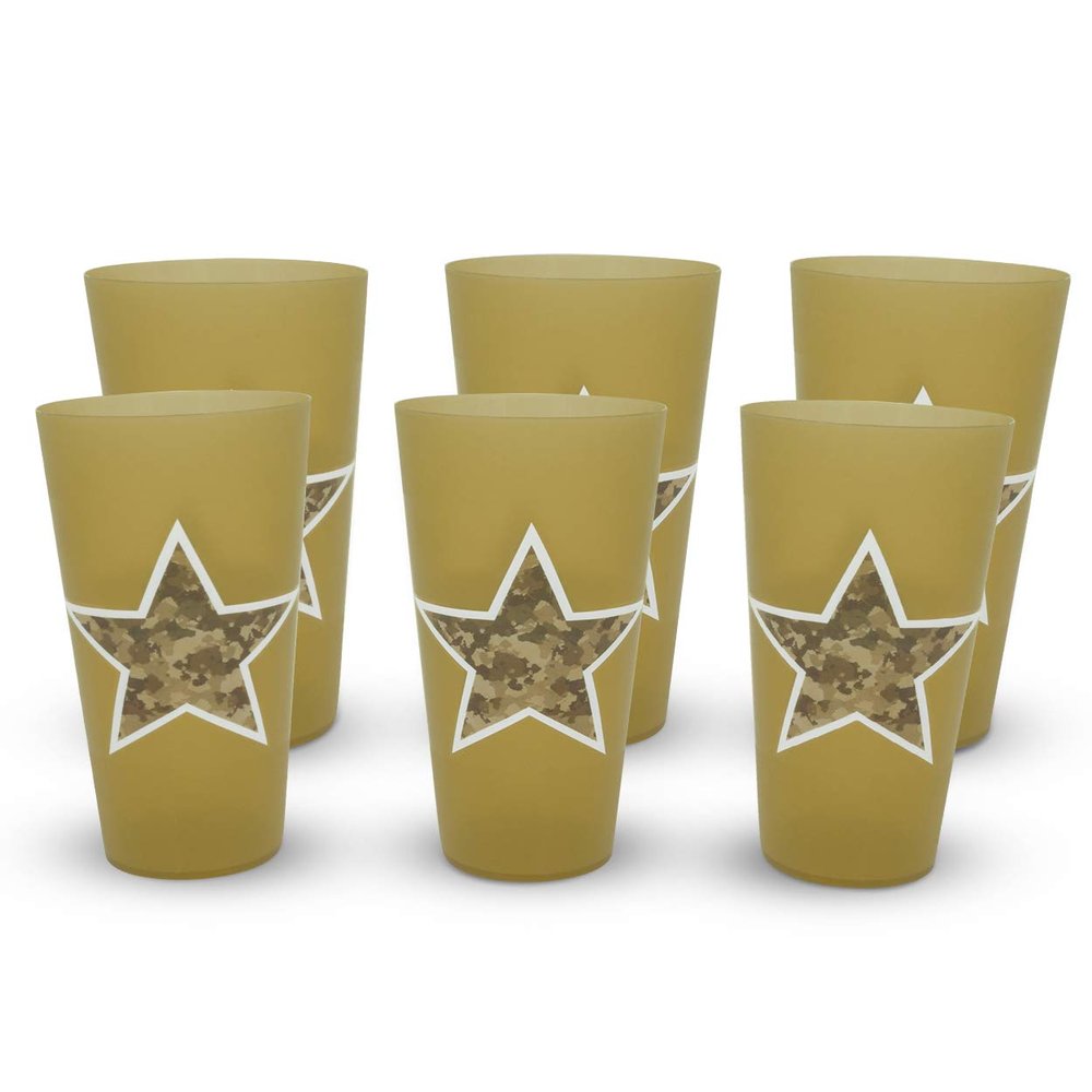 eXpace 32 oz Plastic Tumblers Stadium Cups, Military Tan, 6 Pack