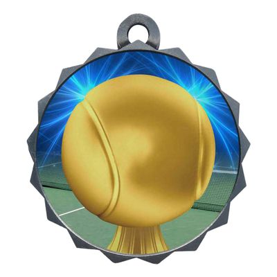 2-1/4 Inch Die-Cast Metal Tennis Medal Award Medallion with Antique Silver Finish and Attached 2 Inch Full Color Laminated Sport Insert Medals Trophy