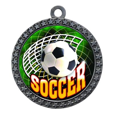 2-1/2 Inch Die-Cast Metal Award Medallion with Antique Silver Finish and Attached 2 Inch Full Color Laminated Sport Insert.