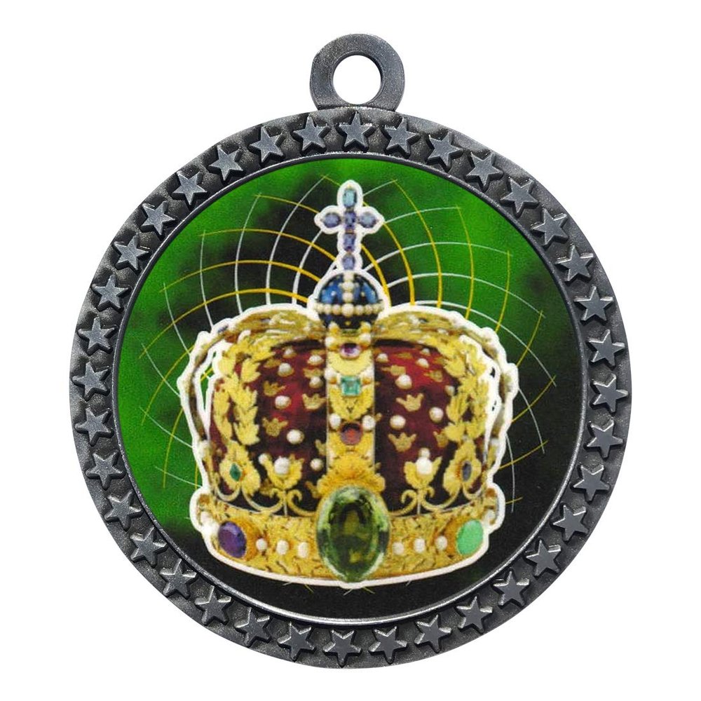 2-1/2 Inch Die-Cast Metal Award Medallion with Antique Silver Finish and Attached 2 Inch Full Color Laminated Sport Insert.