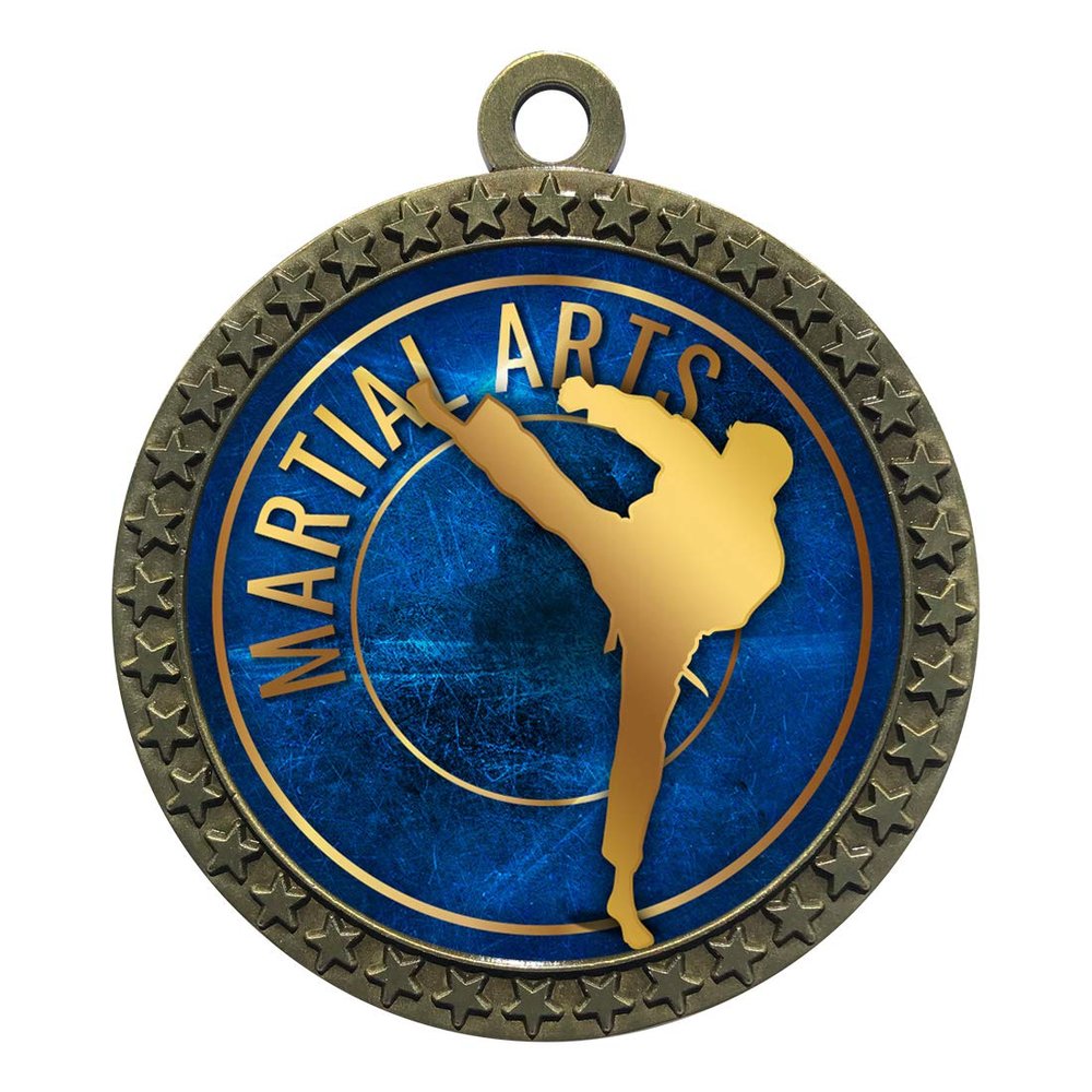 2-1/2 Inch Die-Cast Metal Award Medallion with Antique Gold Finish and Attached 2 Inch Full Color Laminated Sport Insert.