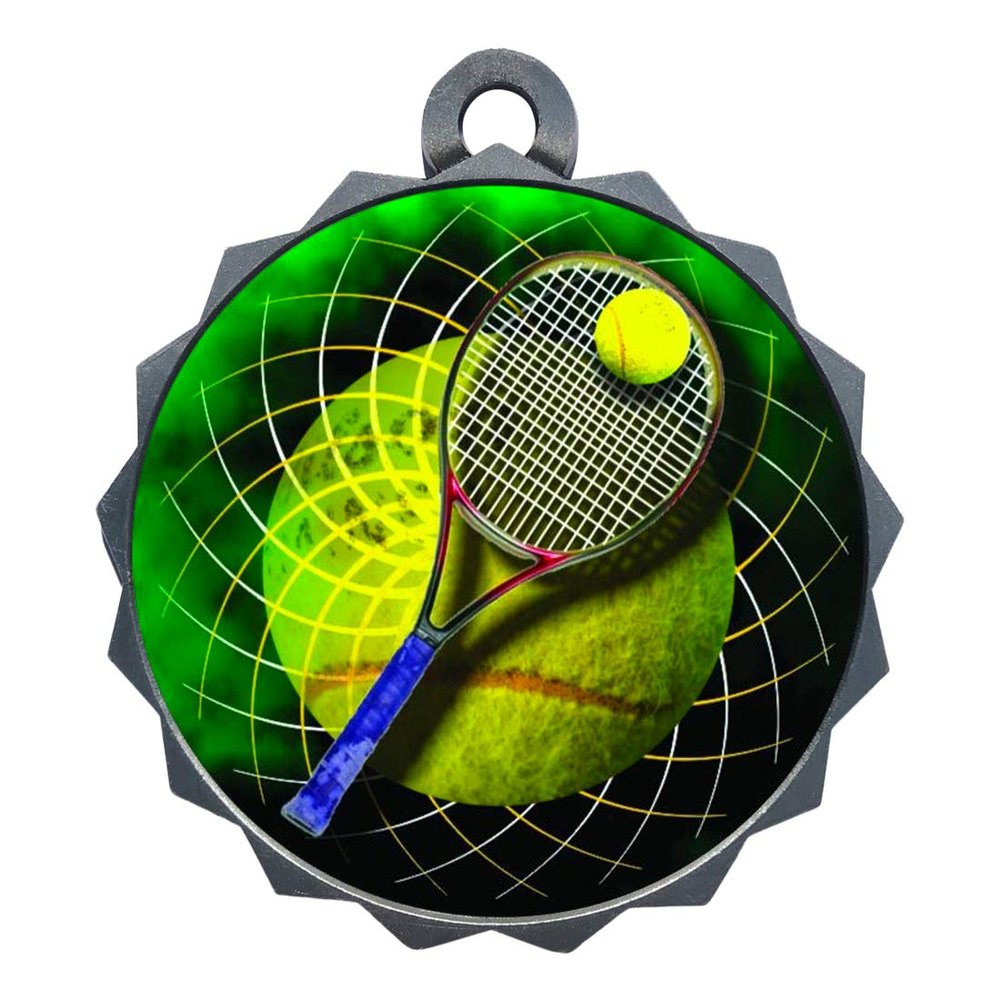 2-1/4 Inch Die-Cast Metal Tennis Medal Award Medallion with Antique Silver Finish and Attached 2 Inch Full Color Laminated Sport Insert Medals Trophy