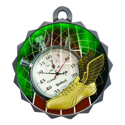 2-1/4 Inch Die-Cast Metal Award Medallion with Antique Silver Finish and Attached 2 Inch Full Color Laminated Sport Insert.