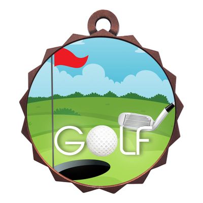 2-1/4 Inch Die-Cast Metal Award Medallion with Antique Bronze Finish and Attached 2 Inch Full Color Laminated Sport Insert.