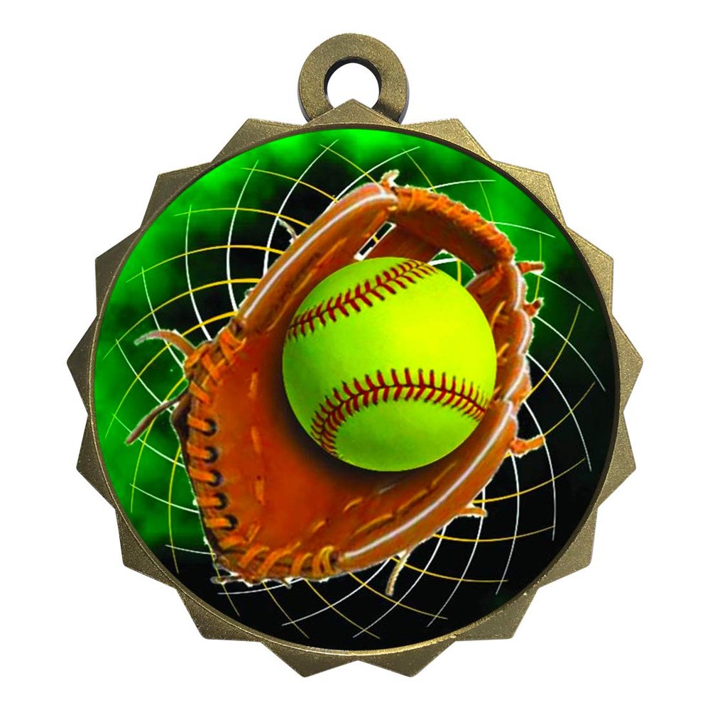 2-1/4 Inch Die-Cast Metal Award Medallion with Antique Gold Finish and Attached 2 Inch Full Color Laminated Sport Insert.