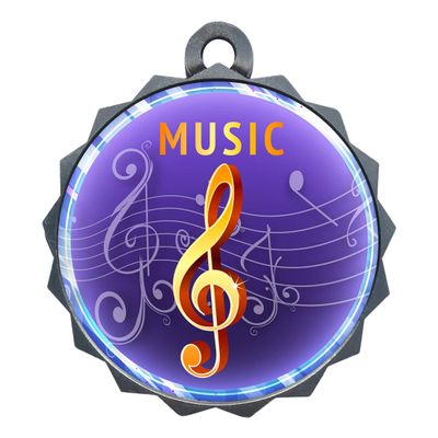 2-1/4 Inch Die-Cast Metal Music Medal Award Medallion with Antique Silver Finish and Attached 2 Inch Full Color Laminated Sport Insert Trophy Trophies Medals
