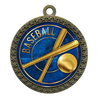 2-1/2 Inch Die-Cast Metal Baseball Medal Award Medallion with Antique Gold Finish and Attached 2 Inch Full Color Laminated Sport Insert Trophy Medals