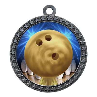 2-1/2 Inch Die-Cast Metal Award Medallion with Antique Silver Finish and Attached 2 Inch Full Color Laminated Sport Insert.