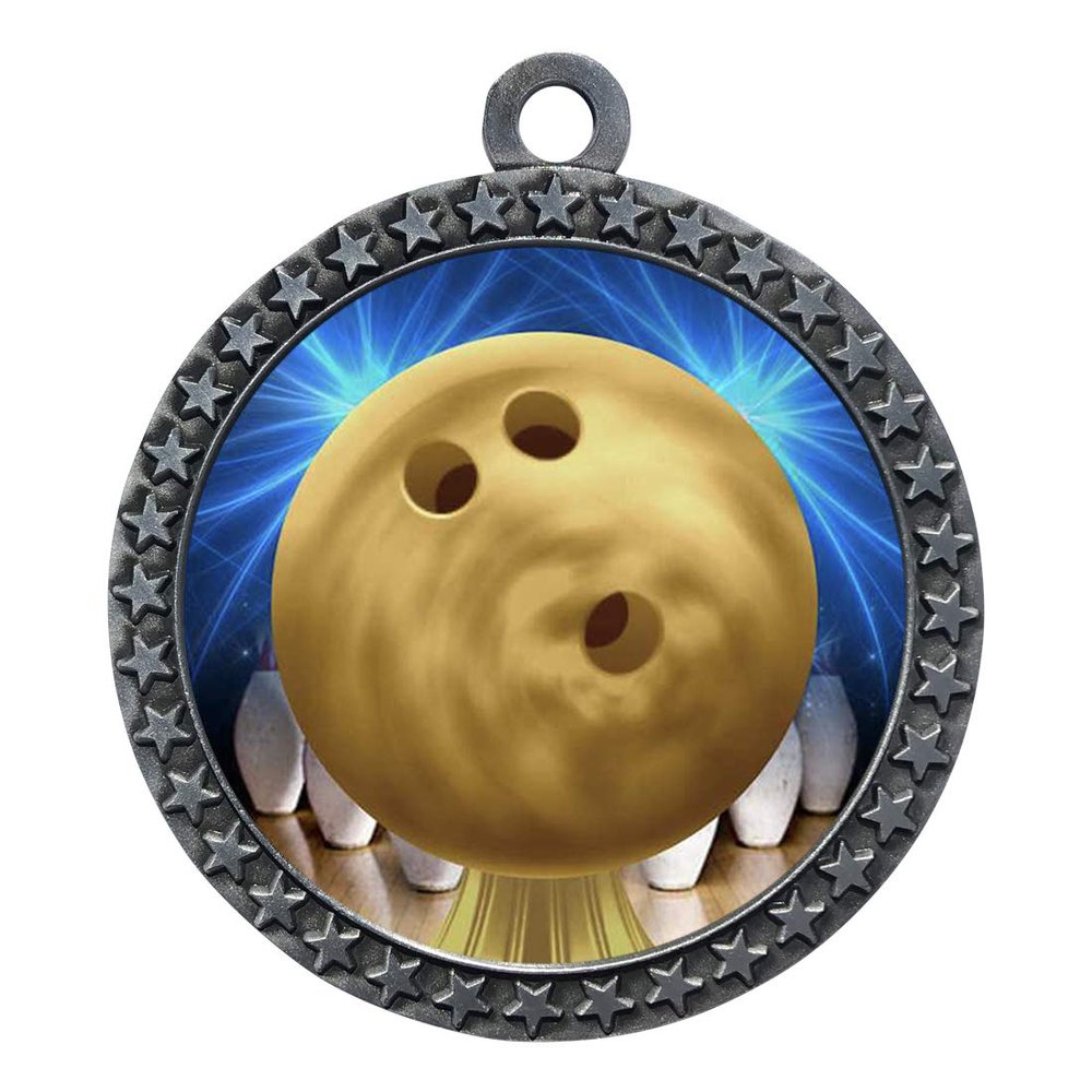 2-1/2 Inch Die-Cast Metal Award Medallion with Antique Silver Finish and Attached 2 Inch Full Color Laminated Sport Insert.