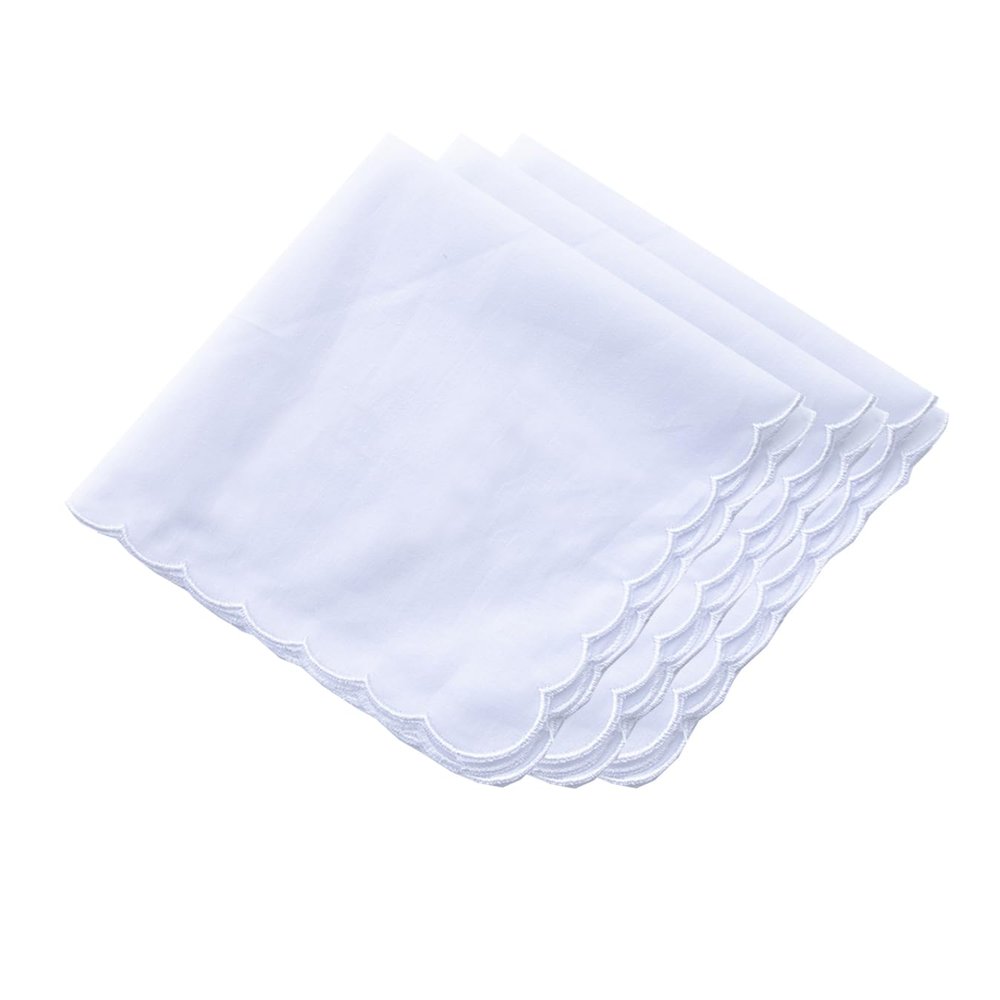 CoCoUSM White Handkerchiefs Premium 60s Cotton scalloped Hankies 11 Inches