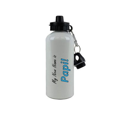 CustomGiftsNow My New Name is Papi - Aluminum 20 Ounce Summer White Sport Water Bottle, 2 Lids