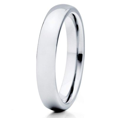 4mm Polished Silver Tungsten Wedding Band Gray Tungsten Carbide Ring Dome Shape Unisex Comfort Fit (7.5)